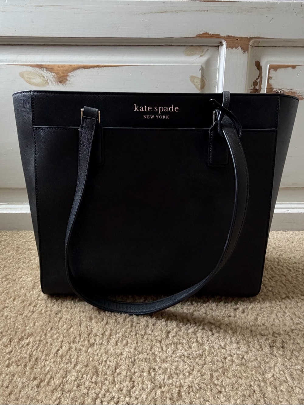 kate spade Black Leather Tote with Dual Top Handles